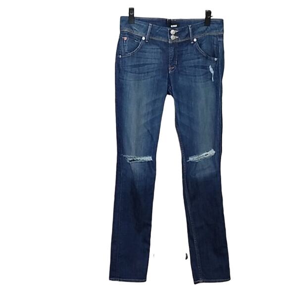 Hudson Jeans Denim - Hudson Collin Flap Waist Size 27 Dark Wash Distressed Skinny Jean